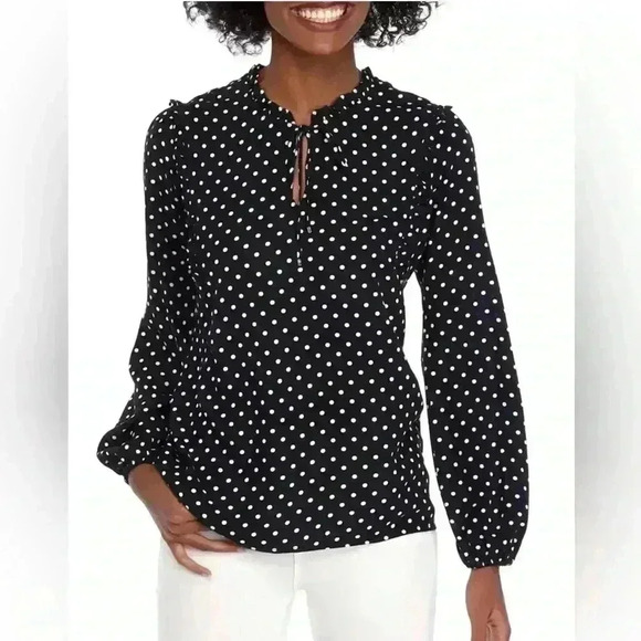 Tommy Hilfiger Womens Polkadot Navy/White Ruffle Blouse Size Small - Picture 10 of 11